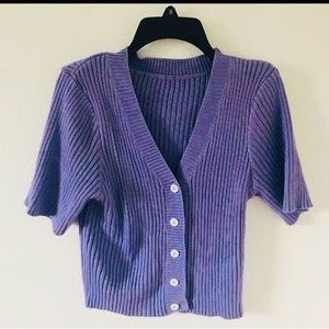 Shein Purple Crop Knit V Neck Sweater, Women’s Sz Lg